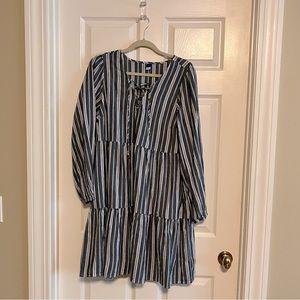 NWT Old Navy Tiered Lace-Up Swing Dress with Blue and White Stripes